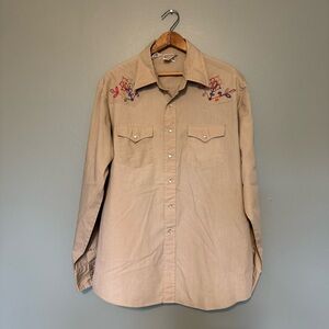 Rocking Ranchwear by Kennington Tan Button Down Embroidered Shirt size XL